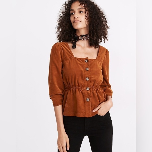 Madewell Corduroy Button-Front Peplum Top MA874 - Picture 1 of 9